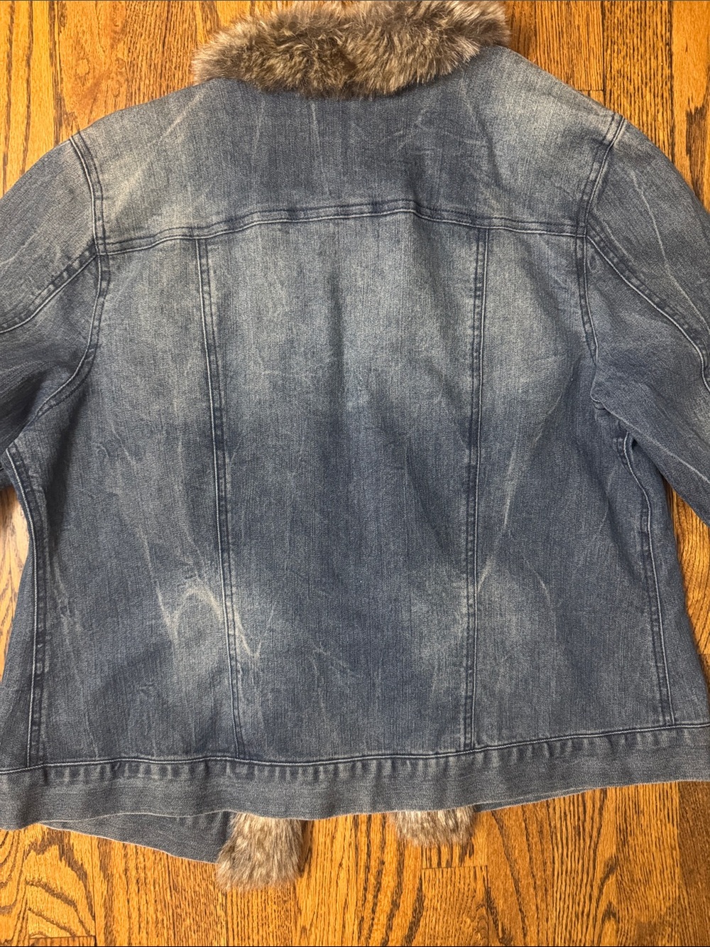 Y2K Midnight Velvet Faux Fur Trim Denim Jacket XL Boho Western Festival - Picture 7 of 11